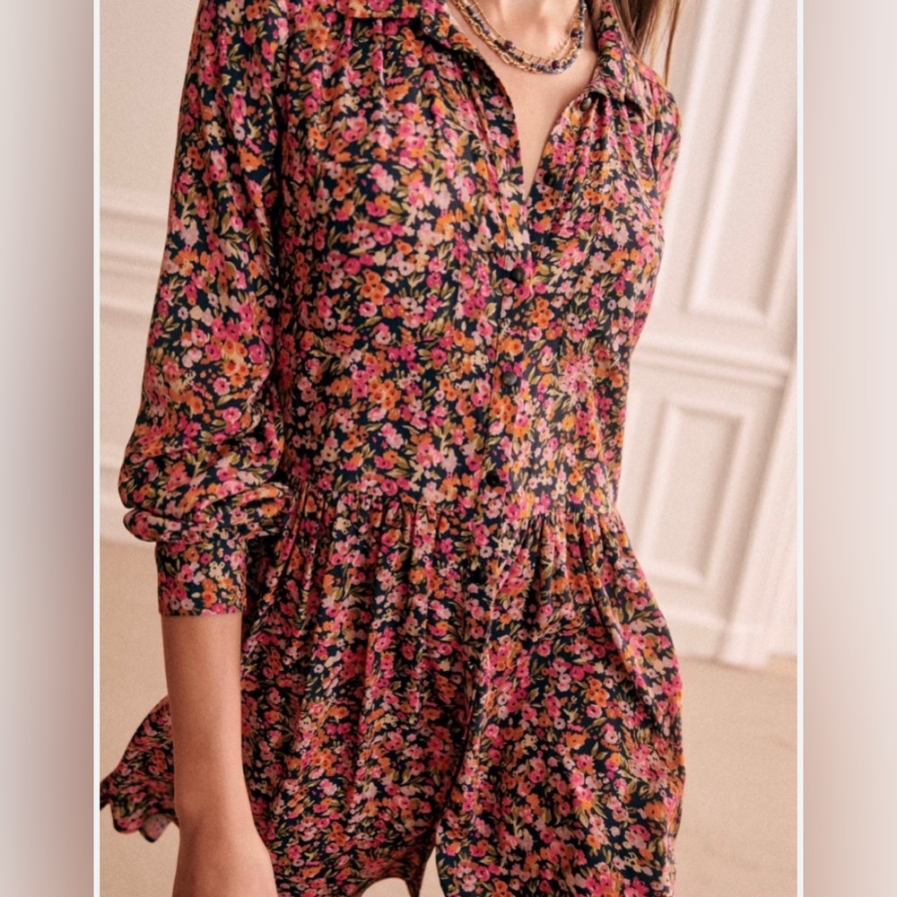 Sezane Leana Floral Blossom Marine Dress | Size 46 (14)
